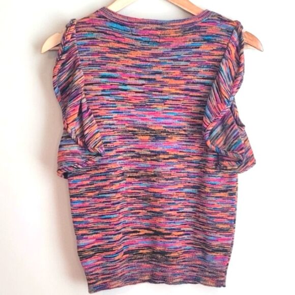 Anthropologie Ruby Flutter-Sleeved Top in Novelty Rainbow Color Way M - Picture 6 of 9